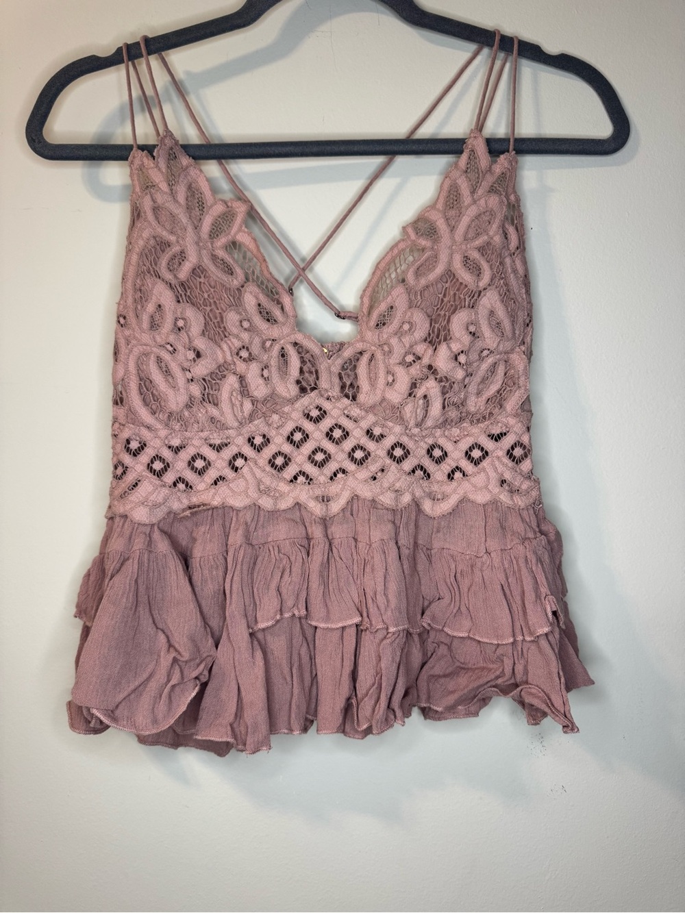 Free People FP One Dusty Rose Lace & Ruffle Mini Dress / Babydoll Cami Top